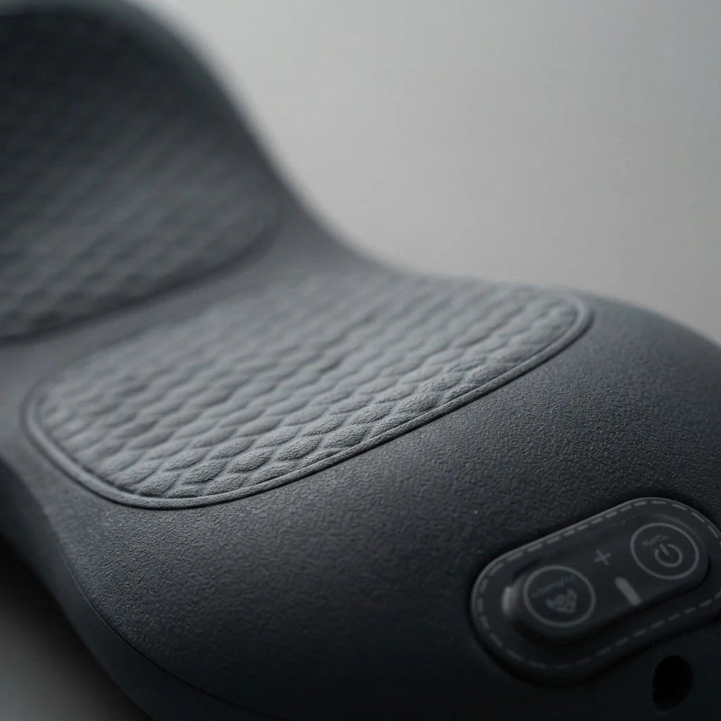 Massage Pillow/Tool for men and woman with back pain, with temperature controlled heating and vibrations, grey, USB Port