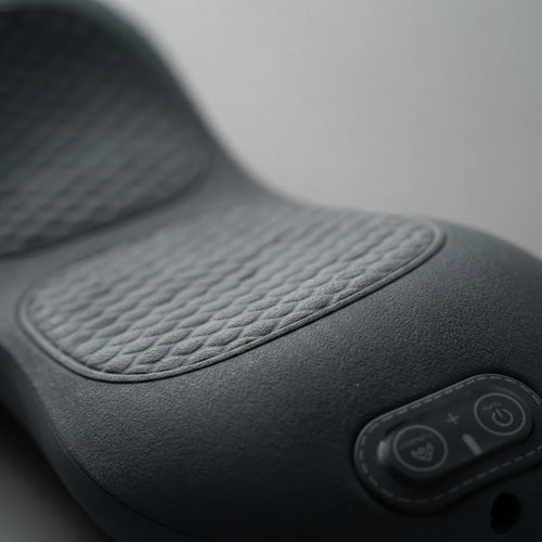 Massage Pillow/Tool for men and woman with back pain, with temperature controlled heating and vibrations, grey, USB Port
